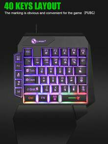 AKKHOO 1 Wired Gaming Keyboard With Backlight, Laser-Engraved Characters, Ergonomic Palm Rest, Compatible With PC, Laptop, Mobile Phones - Black - View 5