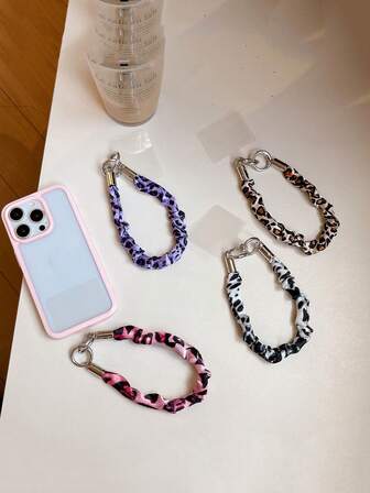 1pc Niche Design Leopard Print Phone Lanyard Wrist Strap, Short Phone Chain, Anti-Lost, Sweet & Chic Korean Style