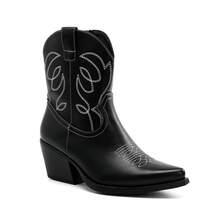 Damen Stickerei Quadrat Absatz Knie-Hohe Cowboy Stiefel - Eleganter Festlicher Stil - Schwarz - Übersicht 1