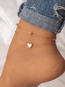 2pcs Mini Heart Beaded Anklet Set, Adjustable & Stackable Black Punk Style Anklet, Decoration For Beach, Party, Daily Wear, Birthday Gift For Friends - Anklet - View 12