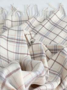 1 Piece Of Plaid Tassel Warm Casual Simple Knitted Women's Scarf Neck Scarf Couple Neck Scarf Suitable For Autumn And Winter Use - 靚麗格子米色 - 查看 3