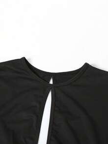 Long Sleeve Cut Out Dress Asymmetric Waist Hollow Backless Bodycon Evening Party Gown - 黑色 - 查看 7