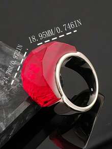 1枚欧美红宝石钛钢戒指，316不锈钢女士戒指 - 紅色 - 查看 2