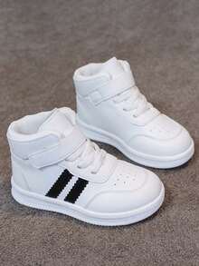 1 Pair Unisex Fashion Versatile Hook And Loop Sports Shoes, Lightweight & Comfortable High-Top Sneakers, Girls' New Running Shoes, Children's PU Leather Casual Flat Shoes, Suitable For Indoor/Outdoor Activities, School Days, Daily Walking And Running In Spring And Autumn