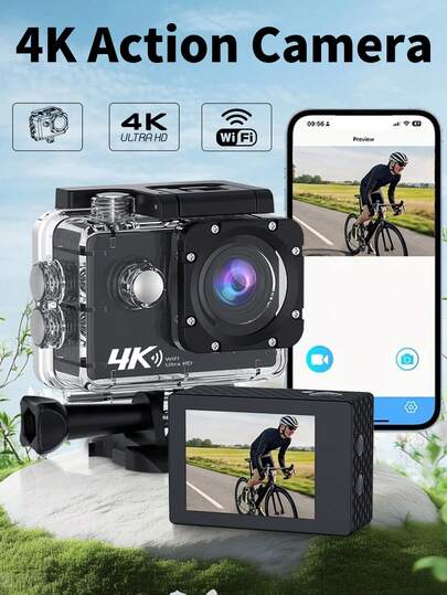 Ultra-Hd 4K Action Camera-Wifi-Enabled, 650mAh, 30fps,16MP, 32GB Memory Card Ideal For Outdoor Sports, 4.2-Inch Large-Screen 2.0-Inch General-Clear Screen Sports Camera, Mini Waterproof Anti-Shake Is Suitable For Outdoor Activities Such As Diving, Cycling, Skiing And Mountain Climbing 140° Wide-Angle Lens To Record Wonderful Moments Of Outdoor Sports, The Best Gift For Friends And Family, Birthday Presents