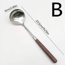 1 件仿胡桃木柄不锈钢勺子，复古小圆汤匙，餐具