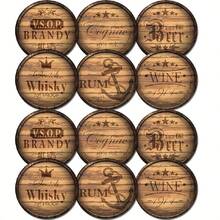 Set Of 6, Wooden Coasters, Round Non-Slip Drinks Mats With Whiskey, Rum, Cocktail And Brandy Designs - Suitable For Coffee, Tea And Alcoholic Beverages - Suitable For All Glasses And Mugs, Home Decor, Kitchen Decor, Kitchen Accessories, Table Decor - Brown - View 7
