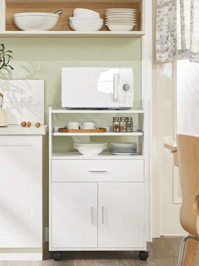 SoBuy FSB09 SCH, Mobile Kitchen Cabinet Microwave Oven Storage Trolley Dining Room On Wheels, Zwart view 3