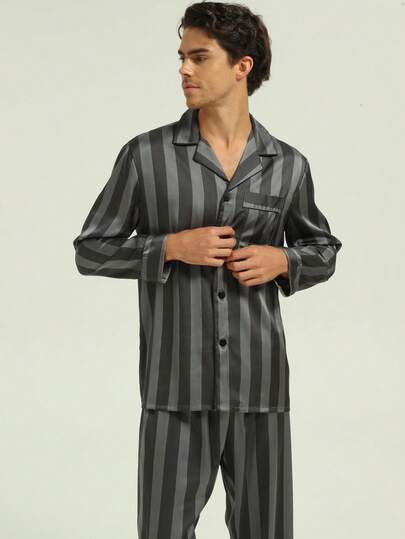 New Men's Fashion Casual Pajama Set (Long Sleeve Top And Pants, 2 Pieces)