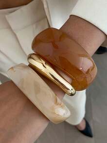 1件/3件套波西米亚风宽边光滑复古魅力树脂手镯，奢华度假派对女士及情侣日常休闲百搭金色首饰礼品（树脂手镯存在轻微瑕疵和色差属于正常现象）