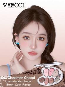 VEECCI Palet eyeshadow 7 warna yang cantik dan menawan, tahan lama dan anti luntur, berkilauan seperti mutiara, eyeshadow multiwarna, nuansa alami, cocok untuk pelajar, harga terjangkau, ideal untuk Halloween dan acara malam hari. - DO3 Kayu Manis Cokelat - View 4