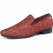 Mens Dress Loafers Tuxedo Suit Slip-On Shoes, Fashionable Formal Footwear - Đỏ lấp lánh - Xem 1