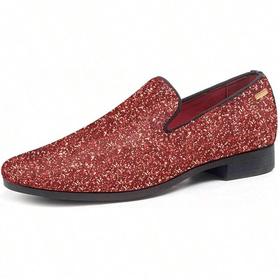 Mens Dress Loafers Tuxedo Suit Slip-On Shoes, Fashionable Formal Footwear - Đỏ lấp lánh - Xem 1