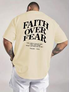 Men's Graphic T-Shirt, Faith Over Fear, Everyday Wear, 100% Cotton, Unisex, Gift Idea For Him Or Her, Streetwear Design, Comfortable Casual Top - 杏色 - 查看 3