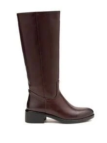 calcena Women's Timeless Classic Knee-High Riding Boots, Minimalist Equestrian Style With A Low Block Heel, Comfortable Round Toe And Inner Side Zipper, Elegant And Versatile Tall Boots For Everyday Wear - Burgundy - View 2