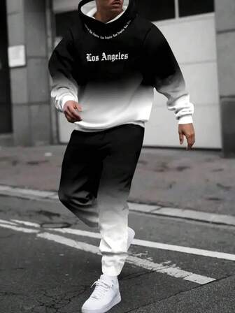 Men's Casual Hoodie And Sweatpants Set, Autumn/Winter Fashionable Style, Comfortable Two Pieces Outfit