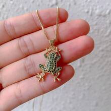 1 Stück Frosch Halskette Gold mit grünem Zirkonia Anhänger, einzigartiger Charme des Designs für den täglichen Gebrauch von Damen - Gold - Übersicht 7