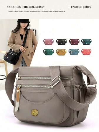 1 件女士多层单肩包，大容量防泼溅尼龙斜挎包，适合女士休闲手机包，适合购物、钱包、购物、年轻女性、大学生、新人、白领。非常适合办公室、大学、工作、商务、通勤、户外活动、旅行和郊游