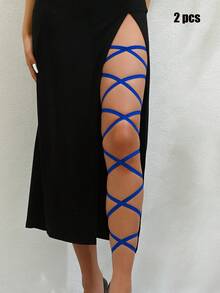 1pc Leg Chain With Elastic Strap, Black Color, Multi-Layer, Personalized, Sexy, Harajuku Style