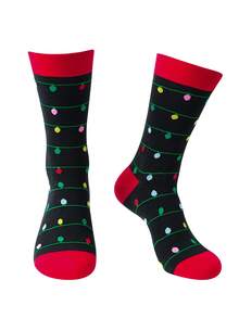 1 Pair Novelty Christmas Light Design Mid-Calf Socks, Fun Socks, Christmas Socks Gift For Men, Women And Teens, Unisex