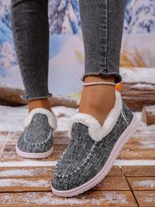 Zapatos planos para mujer, zapatos con forro térmico deslizantes, zapatos casuales, zapatos deportivos para exteriores, zapatos de invierno cálidos para mujer, suelas antideslizantes y resistentes al desgaste, cómodos y transpirables