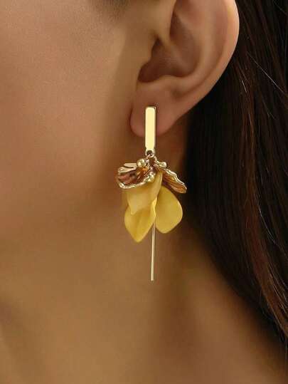 1pair Fashionable Purple Double-Layered Flower Earrings, Exaggerated Design, Long Multi-Layered Floral Pendants For Women, Suitable For Daily Wear Valentines,Mom,Mother,Mother's Day,Gift