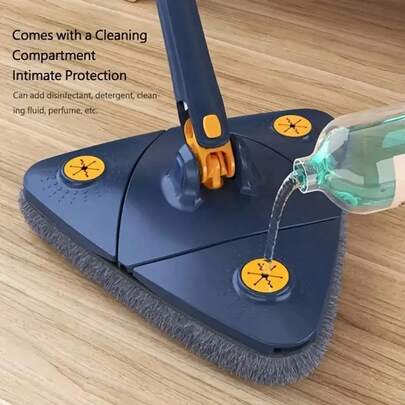1 Set Triangular 360° Rotating Mop With Long Handle(1pc Mop+5pcs Replacement Wipes), Hands-Free Wet/Dry Dual-Use Floor, Wall, Ceiling, Corner Cleaning Tool For Living Room - No Battery Needed