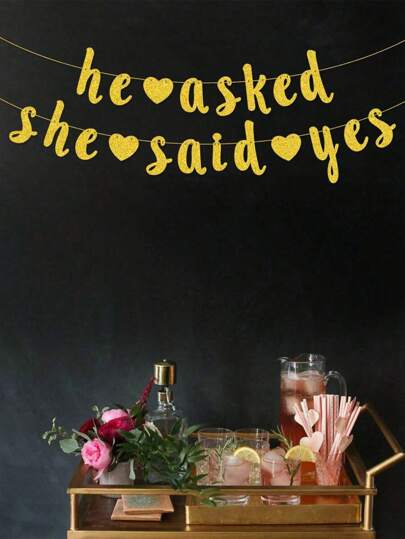 1 Set "He Asked She Said Yes" Wedding Banner, Suitable For Wedding, Engagement, Proposal Party Decoration