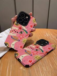 1pc Personalized Moon & Sun Pattern Vertical Striped High-End Faux Leather Anti-Fall Anti-Fingerprint Shockproof Phone Case Compatible With Apple And Models - Multicolor - View 2