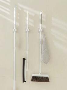 No Drill Wall Mounted Mop Holder Hook, Strong Adhesive Suitable For Kitchen, Bathroom, Balcony, Ideal For Mop, Utensil, Umbrella Storage, Bathroom Accessories, Room Decor - White - View 4