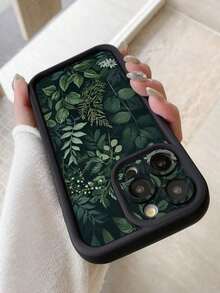 1pc Leaf Pattern Design Phone Case With Camera Protective Hole, Thick & Anti-Fall Black Cover Suitable For IPhone 11 Pro Max/12 Pro Max/13 Pro Max/14 Pro Max/15 Pro Max/16 Plus/16 Pro Max, 16E, Galaxy A55/A15/S24 Ultra/S25 Ultra, Redmi, OPPO/Realme, VIVO, Infinix, Honor, MOTO, One Plus Waterproof Shockproof Scratch Resistant - 黑色 - 查看 3