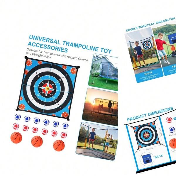 Double Sided Trampoline Game Accessory Set With Basketball Hoop, Oxford Cloth, For Adults (Blue)