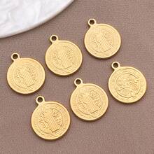 2pcs Stainless Steel Round Charm St Benedict Medals Cross Pendant Christian Metal Saint Pendant For Keychain Door Hanger Necklace DIY Jewelry Making - Gold - View 12
