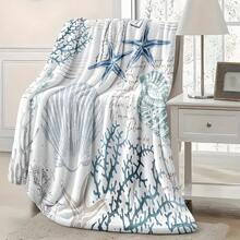 Flannel Throw Blanket With Ocean Theme Shell Coral Design, Soft Cozy Warm Comfortable Lightweight, Romantic Gift For Valentine's Day Anniversary Beach Vacation, Nautical  Relaxing For Couples - màu hỗn hợp - Xem 1