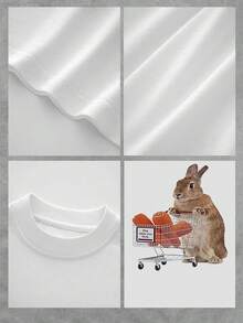 Linda camiseta con diseño de conejo y zanahoria para mujer, adorable camiseta con estampado de conejito, cómoda camiseta de estilo casual, perfecta para uso diario, camiseta gráfica única y divertida, tela liviana, disponible en varios tamaños. - Blanco - Ver 4