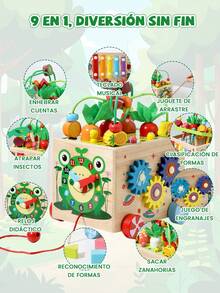 H HIBOBI Multifunctional Wooden Educational Toy For Kids, Activity Cube, Learning Clock, Shape Sorting, Fun Bead Maze, Early Learning Toy - Green - View 4
