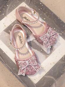 Girls' Princess Shoes, New 2025 Model, Children's Sandals, Little Girls' Crystal High Heel Shoes, Leather Shoes Matching Dress