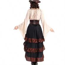 Halloween Costume, Medieval Irregular Pirate Queen Waistband, Lotus Leaf Long Skirt, Navigator Cosplay Costume - 白色上衣+裙子+腰封 - 查看 8