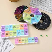 Single/Double Row One-Week Pill Box, Round Press-Type Pill Organizer, 7/14-Compartment Pillbox Of Different Sizes, Daily Regular Reminder Pill Box Monday To Sunday Full Coverage Travel Carry-On & Handbag Essentials, Efficient Management Of Vitamins & Medicines