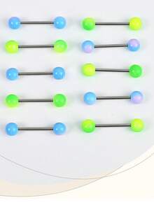 1 Stück Punk Acryl & Titan Stahl Doppelkopf Rund Ball Splice Farbe Zungenpiercing, Unisex Piercing Schmuck