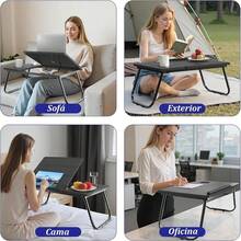 Mesa para Cama Plegable,Mesita para Laptop Cama, Mesa de Cama para Laptop con Portavasos y Ranura Inclinación Ajustable de 5 Niveles de Comer, Jugar, Estudiar y Trabajar-Negro - Negro - Ver 7