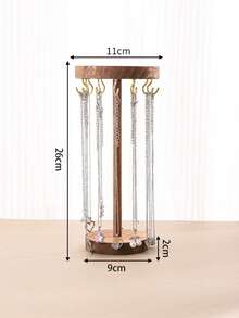 1pc Wooden Round Jewelry Display Stand, Walnut Color, Minimalist Design, Necklace, Pendant, Bracelet, Bangle Organizer, Christmas & Halloween Gift For Women