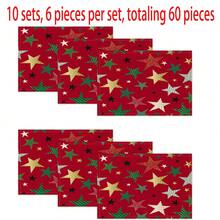 1pc/4pcs/6pcs/60pcs Christmas Placemats, Christmas Red Christmas Tree Star Linen Placemats, Merry Christmas Stain Resistant Placemats, Suitable For Home, Dining Room And Restaurant, Tabletop Decor, Home Goods