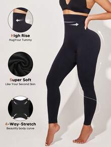 Sculpting High Waist Seamless Tummy Control Butt Lift Thigh Slimmer Shapewear Leggings - Black - View 3
