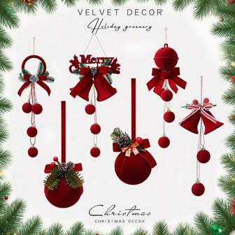 1pc Velvet Christmas Ball Classic Flocked Christmas Ornament Christmas Hanging Ornament Velvet For Window Storefront Home Decor