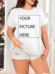 Camiseta de manga corta holgada y personalizable de extra-large - Parte superior casual de mujer de cuello redondo con estampado de dibujos animados - Ropa casual de punto elástico adecuada para uso durante todo el año, con patrones personalizados, camisetas, blusas de moda, patrones personalizables, impresión por transferencia de calor, eliminación de fondo personalizada, celebridades, anime, patrones, pasatiempos, regalos personalizados, regalos festivos