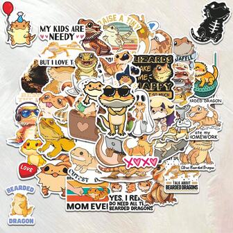 50 张可爱动物蜥蜴贴纸 - 采用防水聚氯乙烯材料制成，适用于笔记本电脑、手机壳、吉他、滑板等 - 卡通风格 DIY 剪贴簿儿童礼物