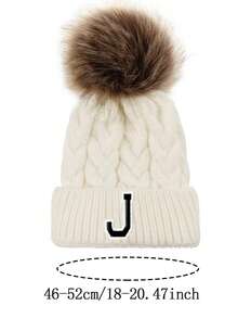1 pieza Gorro de bebé con letra A-Z tejido, gorro de punto recién nacido, gorro cálido, unisex para bebé, sombrero de bebé versátil de unicolor - Blanco - Ver 4