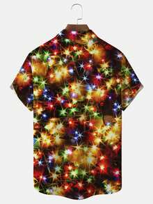 Christmas Holiday Party Print Button Pocket Short Sleeve Shirt For Men - Multicolor - View 2