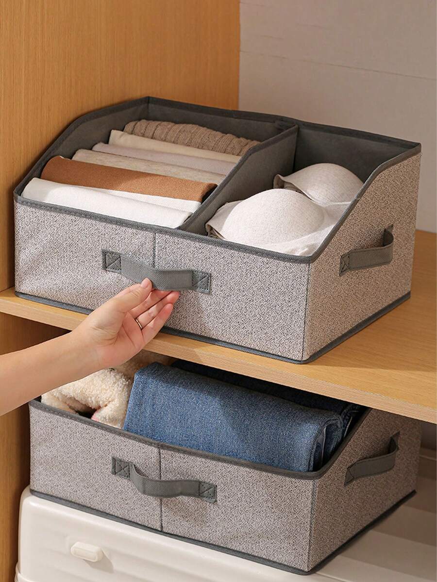 1pc Compartment Storage Box, Desktop Organizer Box, Foldable Drawer-Style Clothing/Underwear/Accessory Storage Container, Suitable For Desk, Closet, Bedroom,Bedroom Room Decor,Back To School - Grey - View 1